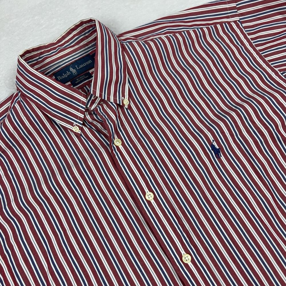 Ralph Lauren Button Up Shirt Men L Red Striped Blake 100% Cotton Long Sleeve